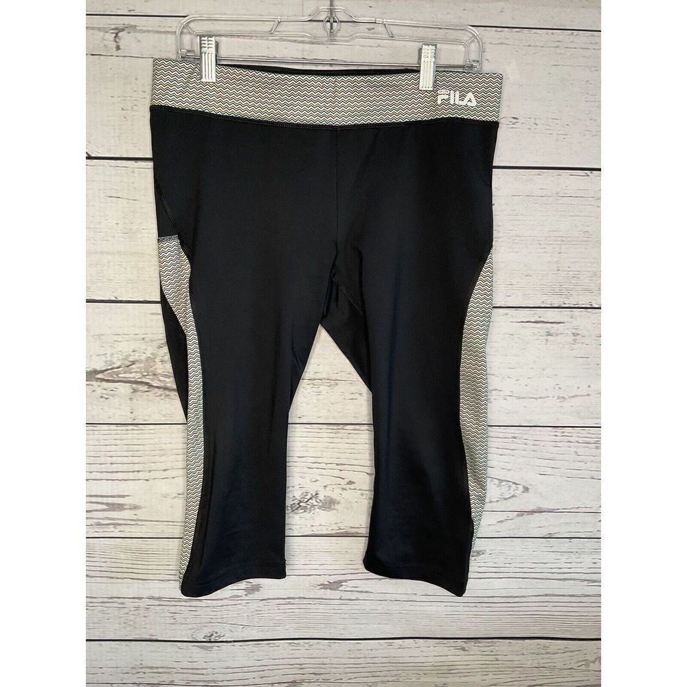 FILA Womens Medium M Black Capri Leggings Running Exercise Workout Sport
